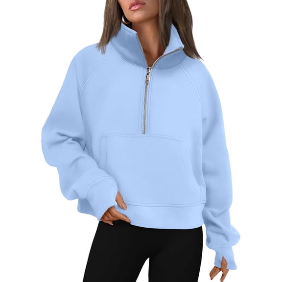FUNING  Womens Sweatshirts Half Zip Cropped Pullover Fleece Quarter Zipper Hoodies 2025 Fall Fashion Outfits Clothes