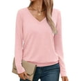 thumbnail image 1 of FUNING Womens V Neck Long Sleeve Shirts Casual Banded Hem Tops Basic Tees Spring Fall Clothes 2025, 1 of 6