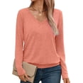 thumbnail image 1 of FUNING Womens V Neck Long Sleeve Shirts Casual Banded Hem Tops Basic Tees Spring Fall Clothes 2025, 1 of 6