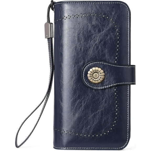 FUNING  Womens Wallet Genuine Leather Large Capacity Wristlet Clutch Purse Credit Card Holder with RFID Blocking