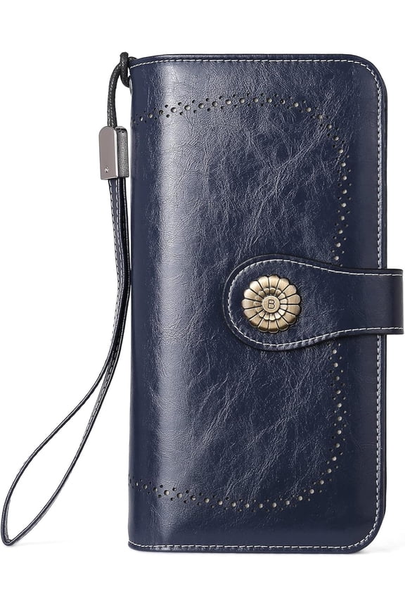Womens Wallet Genuine Leather Large Capacity Wristlet Clutch Purse Credit Card Holder with RFID Blocking