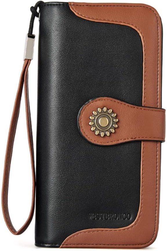 Womens Wallet Genuine Leather Large Capacity Wristlet Clutch Purse Credit Card Holder with RFID Blocking