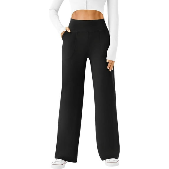 FUNING Womens Wide Leg Yoga Pants Casual Work Dress Pants Lounge Sweatpants High Waist Comfy Loose Trousers with Pockets