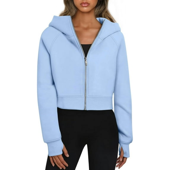 FUNING Womens Zip Up Hoodies Jackets Cropped Sweatshirts Fleece Fall Outfits Casual Comfy Y2k Tops Winter Clothes 2025