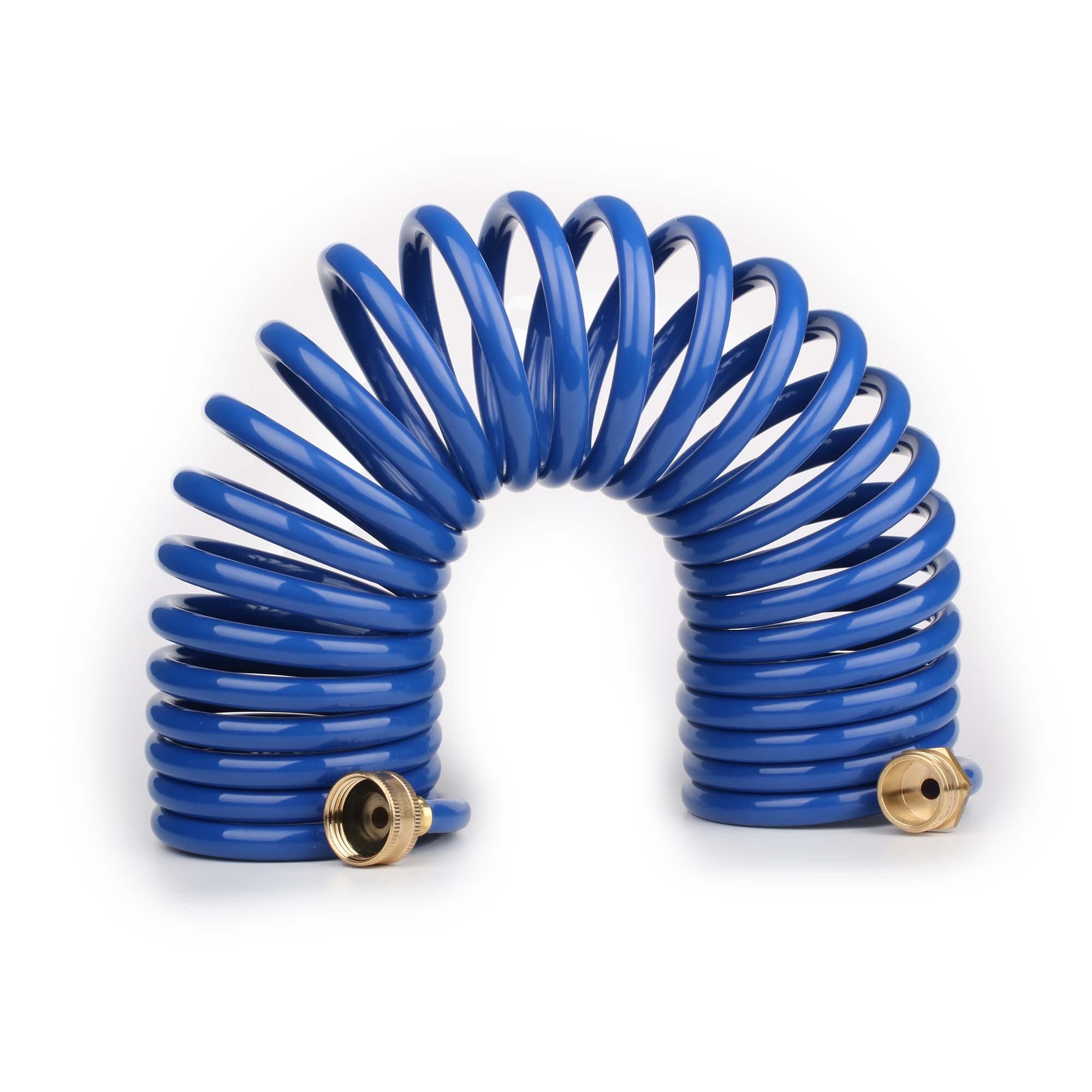 FUNJEE 1/2" Heavy-Duty EVA Coil 15 ft Garden Hose with 1/2" GHT Solid Brass Fittings, Water Hose with Brass Connectors (25FT, Blue)