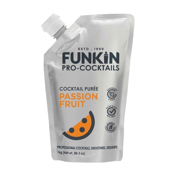 FUNKIN Passion Fruit Puree Cocktail Mixer | Made with Passionfruit | Fresh Fruit Puree for Professional Cocktails, Smoothies, & Desserts | 0% ABV | Resealable Pouch | 1kg, Pack of 1