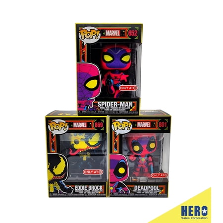 FUNKO MARVEL BLACKLIGHT BUNDLE – SPIDER-MAN #652, EDDIE BROCK #869 & DEADPOOL #801 TARGET EXCLUSIVE (3-PACK)