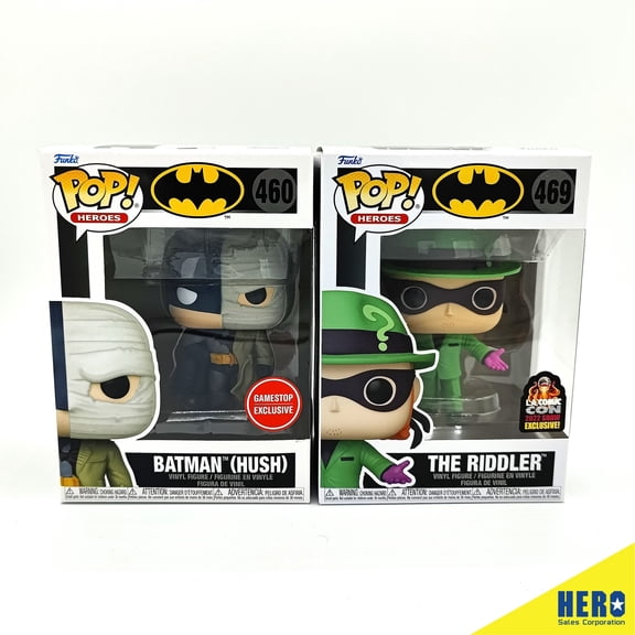 FUNKO POP! BATMAN HUSH #460 GAMESTOP EXCLUSIVE & THE RIDDLER #469 LA COMIC CON EXCLUSIVE 2-POP BUNDLE