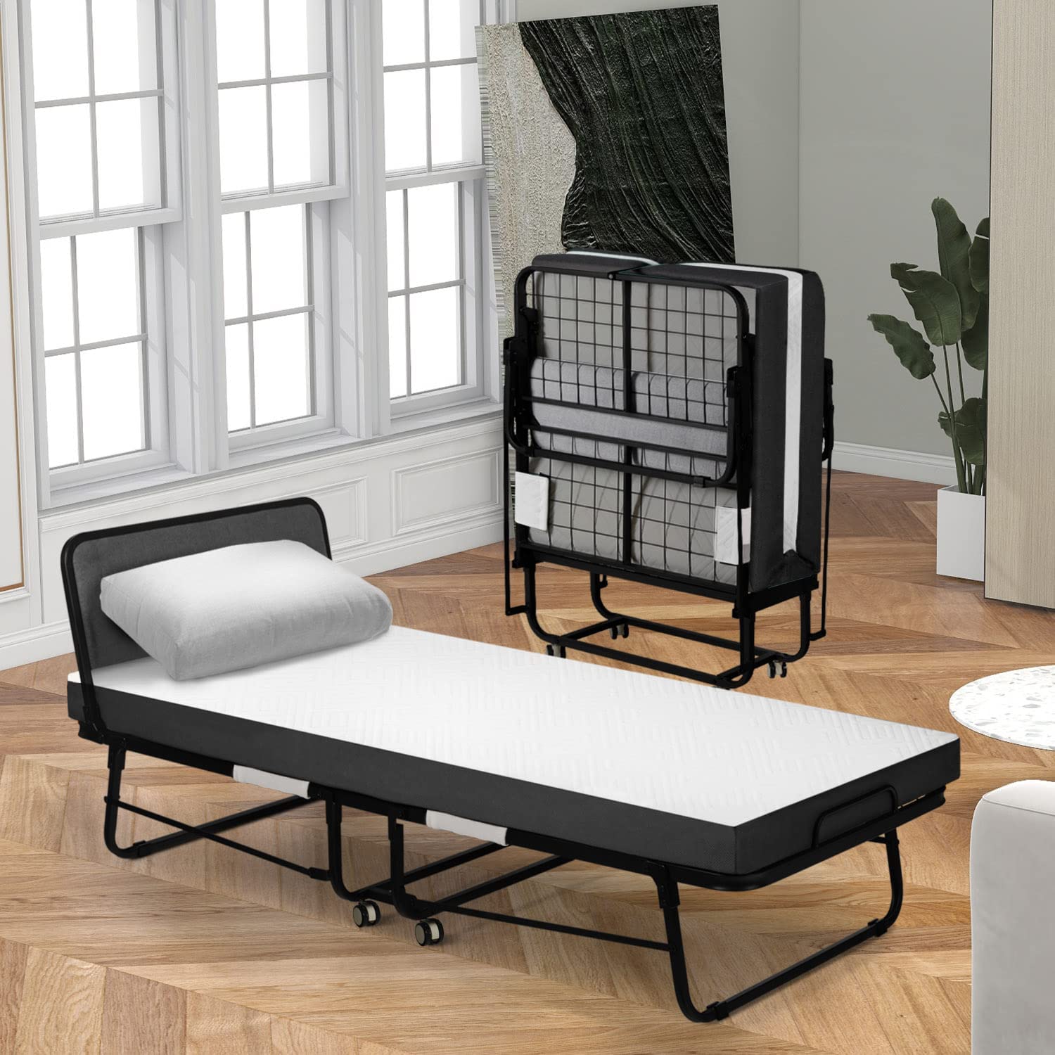 FUNKOCO Single Folding Bed with Memory Foam Mattress for Adults