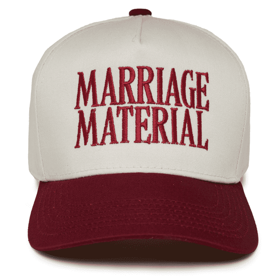 Funky Junque Two Tone Vintage Snapback Hat - Marriage Material - Burgundy/Beige