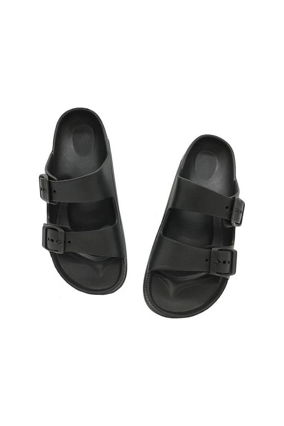 FUNKYMONKEY Women's Comfort Slides Double Buckle Adjustable EVA Flat Sandals
