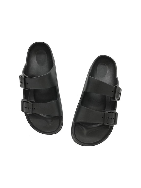 FUNKYMONKEY Women's Comfort Slides Double Buckle Adjustable EVA Flat Sandals