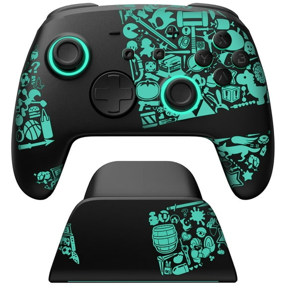 FUNLAB Hall Effect Switch Controller with Charging Dock for Switch/OLED , Bluetooth Controller for RGB/Turbo/Wakeup/Hall - Black