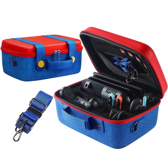FUNLAB Switch 2 Carrying Case for Nintendo, Switch Pro Controller Hard Shell Switch Case Cute Travel Case with 14 Games Holder - Red & Blue