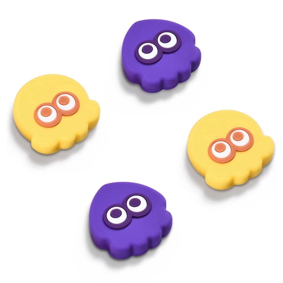 Funlab Switch 2 Thumb Grip Caps, Button Caps for Nintendo Switch Pro Controllers, Creative Cartoon Octopus Shape 4-Pcs Button Covers-Yellow & Purple