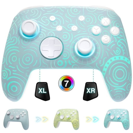 FUNLAB Switch Pro Controller, Wireless Compatible with Nintendo Switch/OLED/Lite, Bluetooth Remote Gamepad with 7 LED Colors/NFC/Grip/Turbo - Cyan