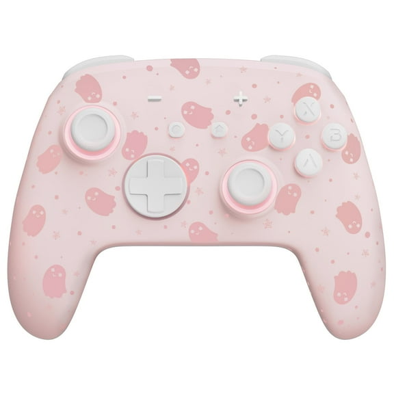 FUNLAB Switch Pro Controller Wireless, Switch/OLED/Lite Compatible, Bluetooth Remote Gamepad with 7 LED Colors/Grip/Halloween Turbo - Ghost Pink