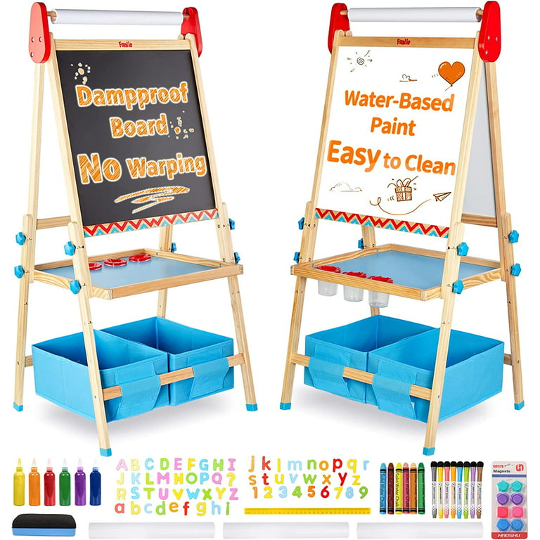 MEEDEN Art Easel for Kids, Height Adjustable Kids Easel with Paper Roll,  3-in-1 Double Sided Chalkboard Standing Easel for Children 