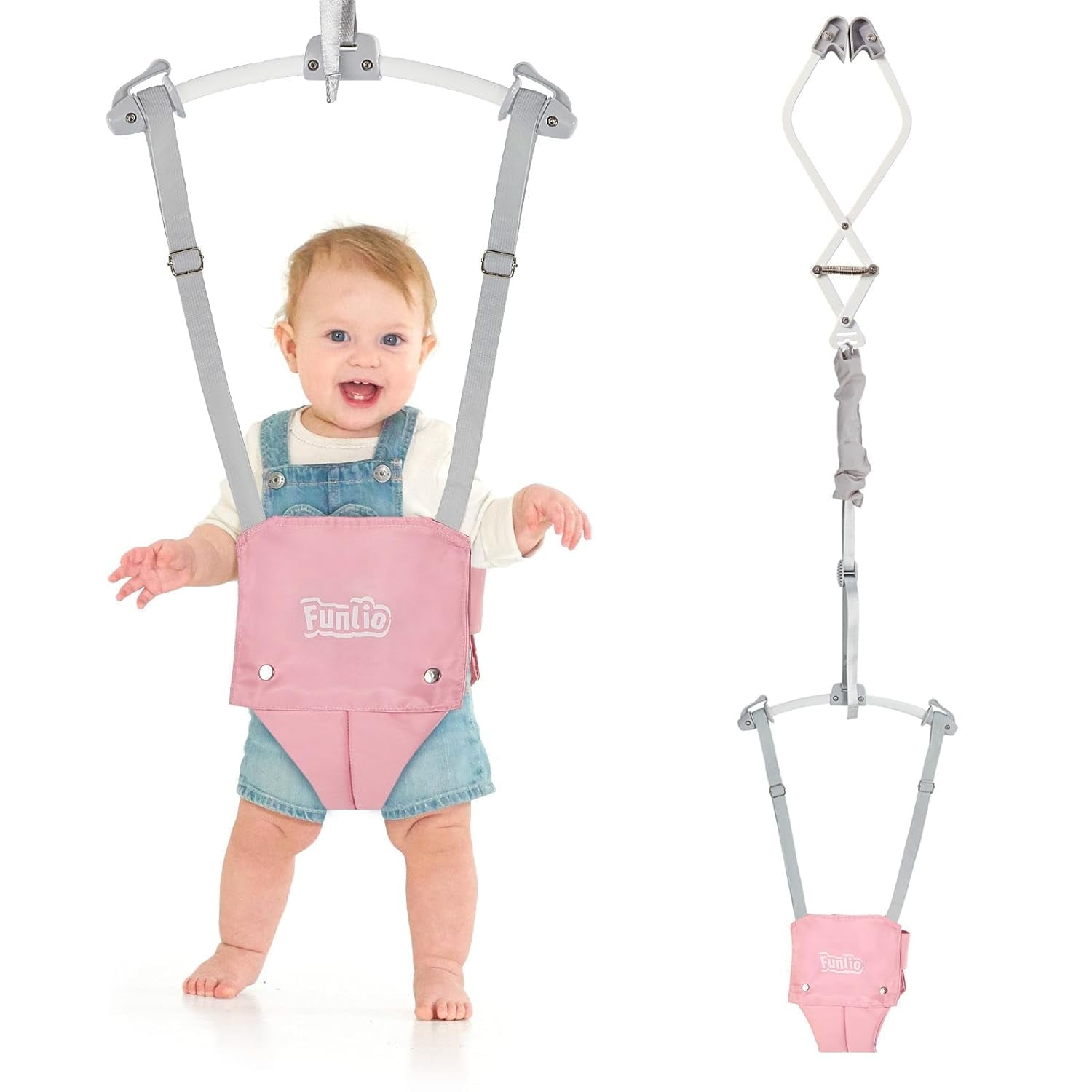FUNLIO Baby Door Jumper for 6-24 Months with Door Clamp, Adjustable Strap,  Portable Infant Bouncer, Pink, image size:1500x1500