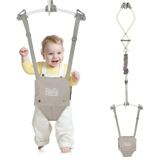 FUNLIO Baby Door Jumper for 6-24 Months (with Door Clamp), Baby Jumper Doorway with Strong Spring & Adjustable Strap, Portable Infant Door Bouncer, Bearing 40 Lbs, CPC & CE Certified-Gray