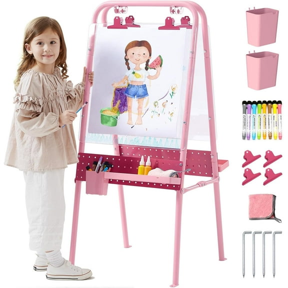 FUNLIO Foldable Outdoor Easel for Kids Aged 3+, Waterproof & Sunproof Kids Easel with 2 Acrylic Boards