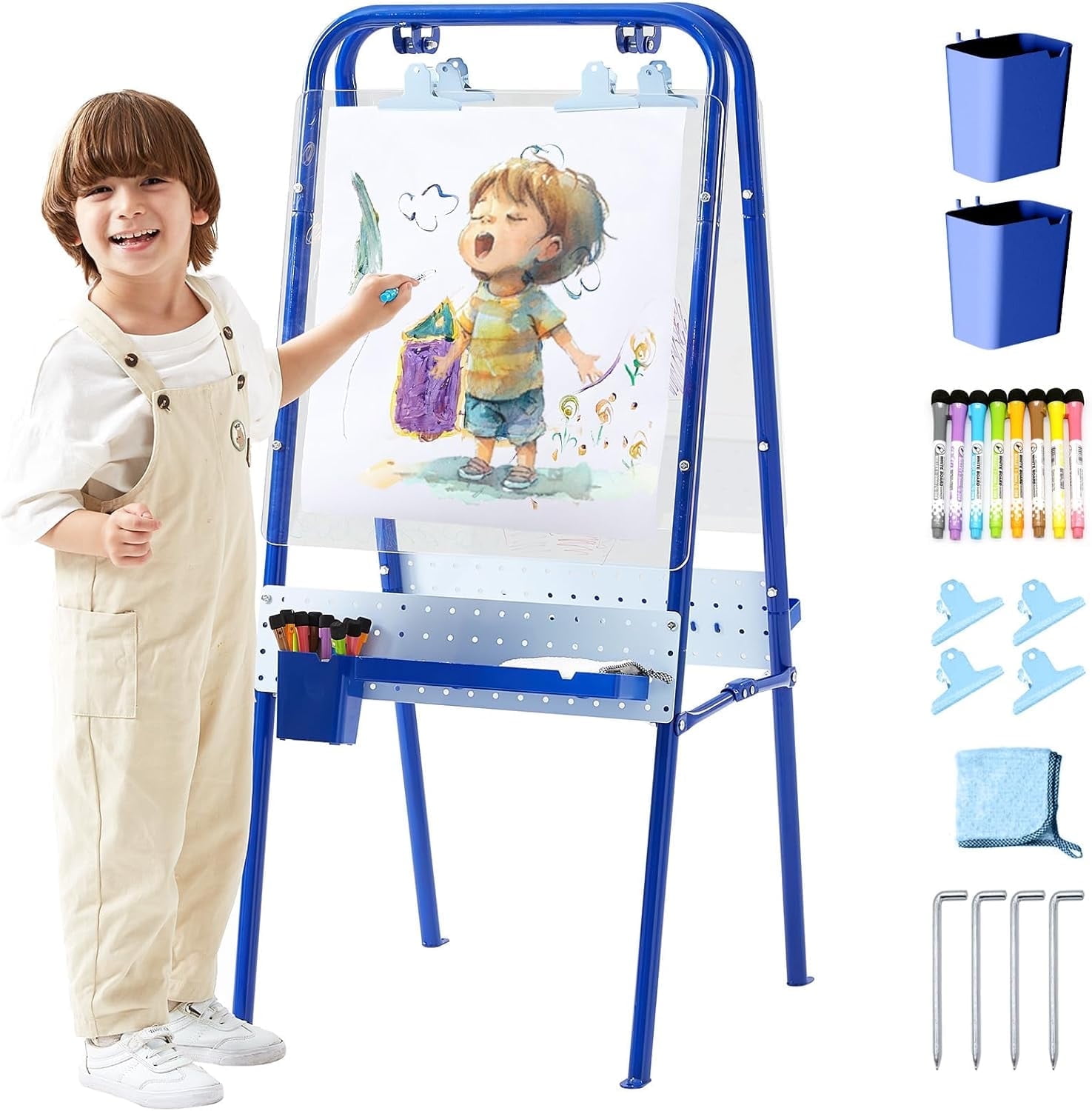 FUNLIO Foldable Outdoor Easel for Kids Aged 3+, Waterproof & Sunproof Kids Easel with 2 Acrylic Boards