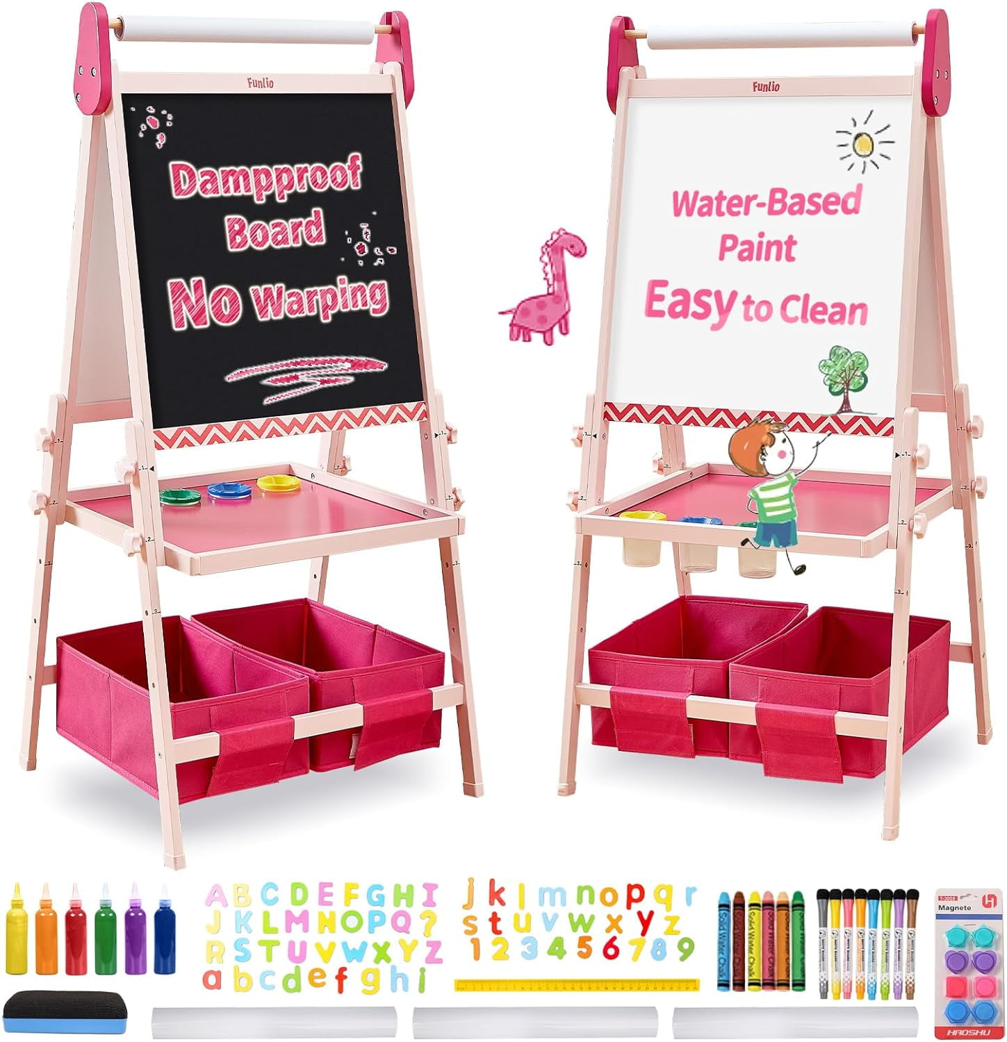 FUNLIO Kids Art Easel, Adjustable Height, Chalkboard