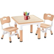 FUNLIO Kids Table and 2 Chairs Set, Height Adjustable for Ages 3-8, CPC & CE Approved - Natural