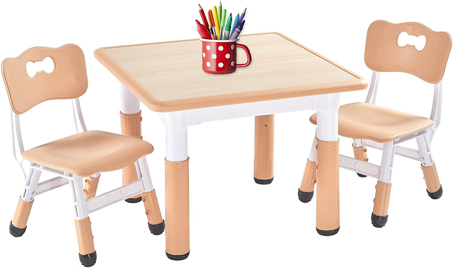 FUNLIO Wooden Kids Art Table & 2 Chairs Set (FOR Ages 3-8), Kids Craft Table with Large Storage & Paper Rolls, Toddler Drawing Table Solid Wood