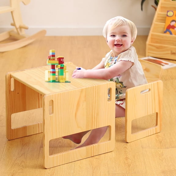 FUNLIO Montessori Kids 2-Piece Height Adjustable Activity Table and Chair Set