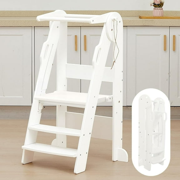 FUNLIO Toddler Tower Foldable, 3-Level Height Adjustable Baby Step Stools