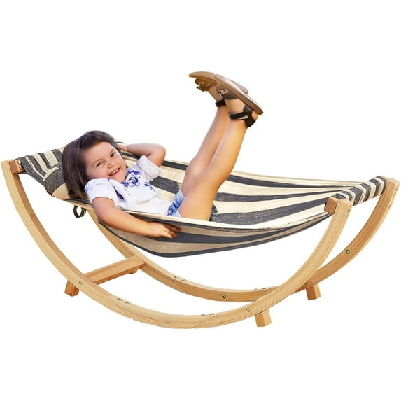 Wooden Rocking Chair for Kids 3-5 Years, Premium Solid Wood Kids Hammock Chair Stand, Wider & Longer Hammock Cloth with Stable Structure, 110lbs Capacity, CPC Certified