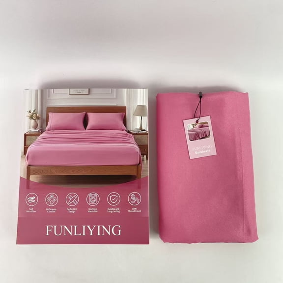 FUNLIYING Bedsheets,Soft Microfiber Sheets, Cooling Technology, and Wrinkle-Free Pillowcase. Hotel-Quality, Durable Bedding, Light Pink