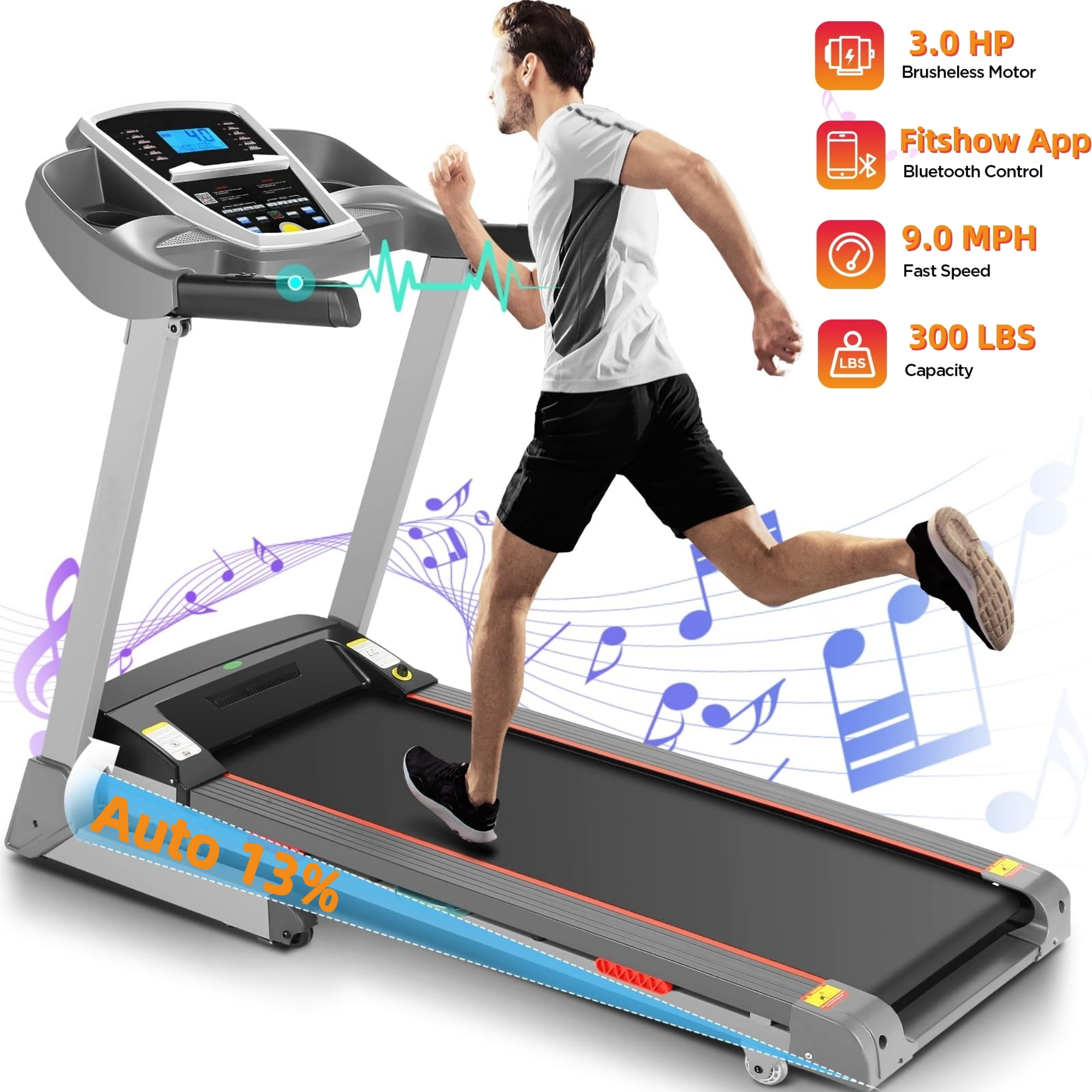 FUNMILY 3.0HP Treadmill APP Control, Auto Incline, Shock Absorption, Home/Office