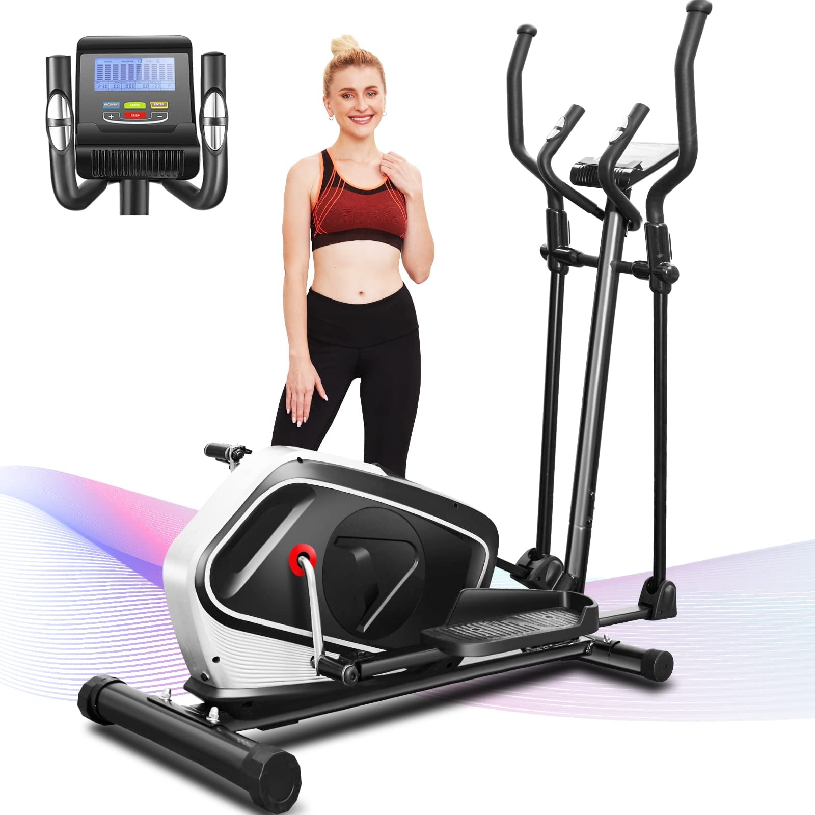 FUNMILY Electric Elliptical Machine for Home, Elliptical Machine Cross Trainer for Home Use, 16 Levels Resistance, 13 Workout Programs, Programmable LCD Monitor, 390lbs Max Weight