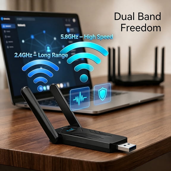 FUNNY PANDA Wireless USB WiFi Adapter, WiFi6, Dual Band, USB 3.0, AX1800, 5dBi Antennas, Bluetooth 5.3 for PC
