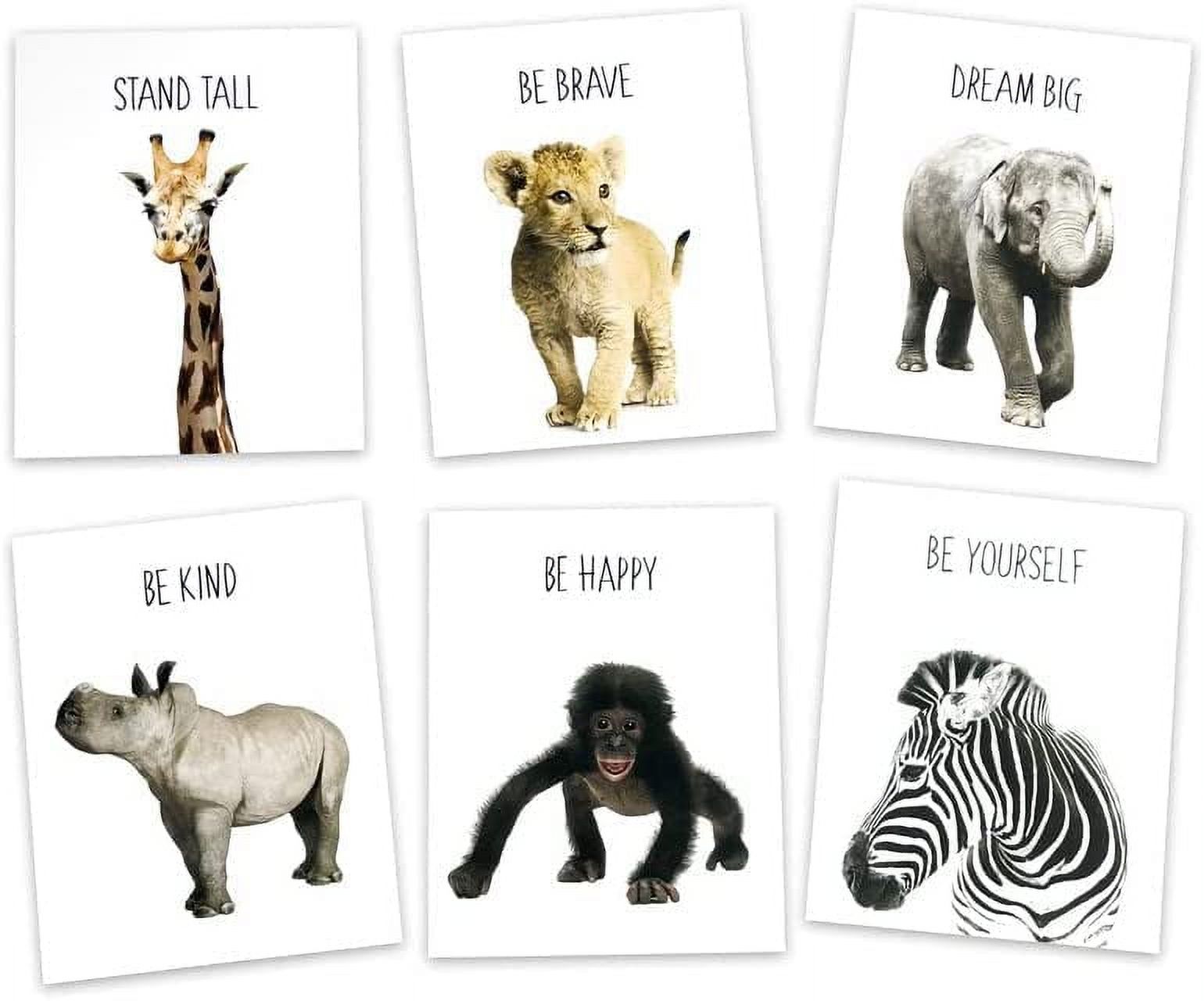 FUNNY PARTY PIECES Set of 6 Safari Animal Prints Nursery Bedroom Decor For Children Baby