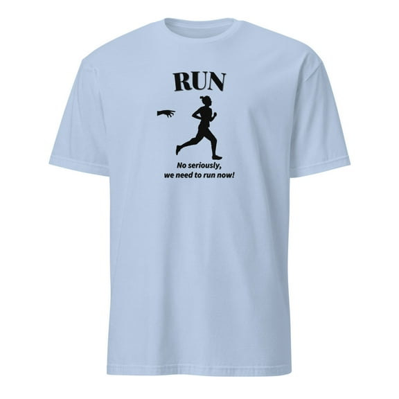 FUNNY RUN ZOMBIE Sarcastic Horror WORKOUT T-Shirt (Light Blue, XL)