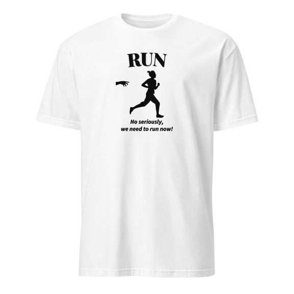 FUNNY RUN ZOMBIE Sarcastic Horror WORKOUT T-Shirt (White, S)