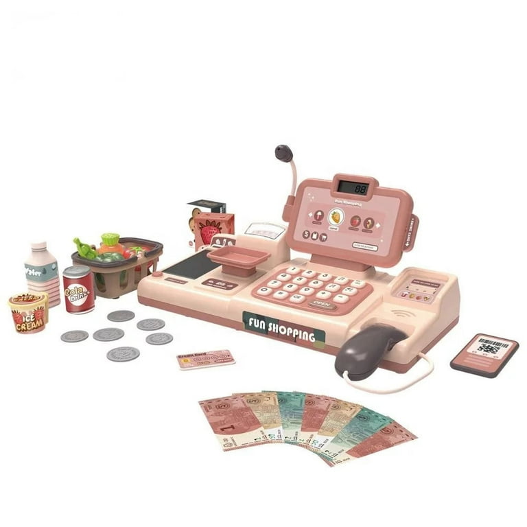 Toy cash register with scanner and microphone shop