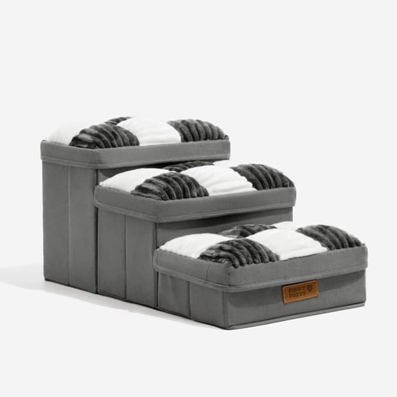 FUNNYFUZZY Dog Stairs with Storage 13H,Foldable 3-Step Pet Steps for Small Medium Dogs Sturdy Stylish Cover,Dog Couch Sofa and Chair,Non-Slip, Indoor,Grey