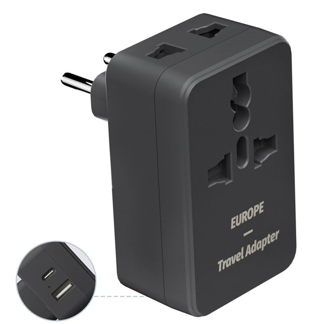 FUNPRO International Travel Plug Adapter, European Power Plug with USB