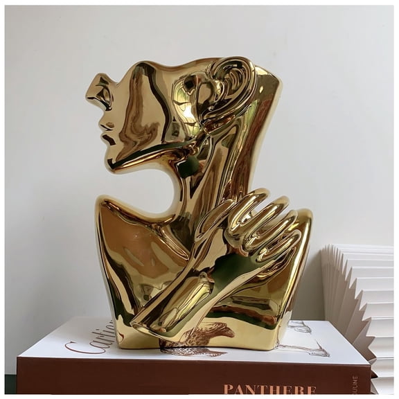 FUNSOBA Ceramics Statue Flower Vase Face Pots Bust Head Shaped for Birthday Gifts Home Office Decoration (Gold) Y101