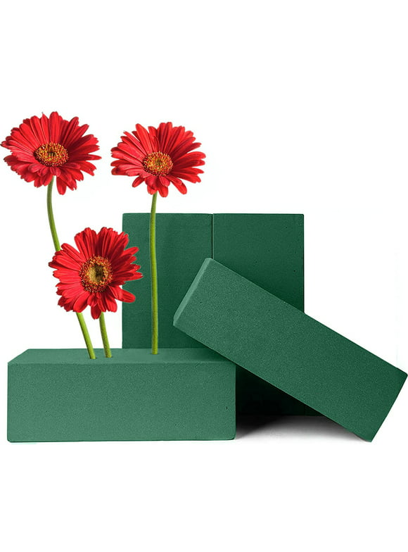 FUNSTITUTION Floral Foam Blocks Set of 4 Wet Foam Bricks for Artificial and Fresh Flower Arrangements, Green