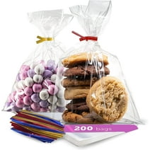 FUNSTITUTION Treat Bags Clear Mini Plastic Bags with Twist Ties, 4” x 6” 200-Pack