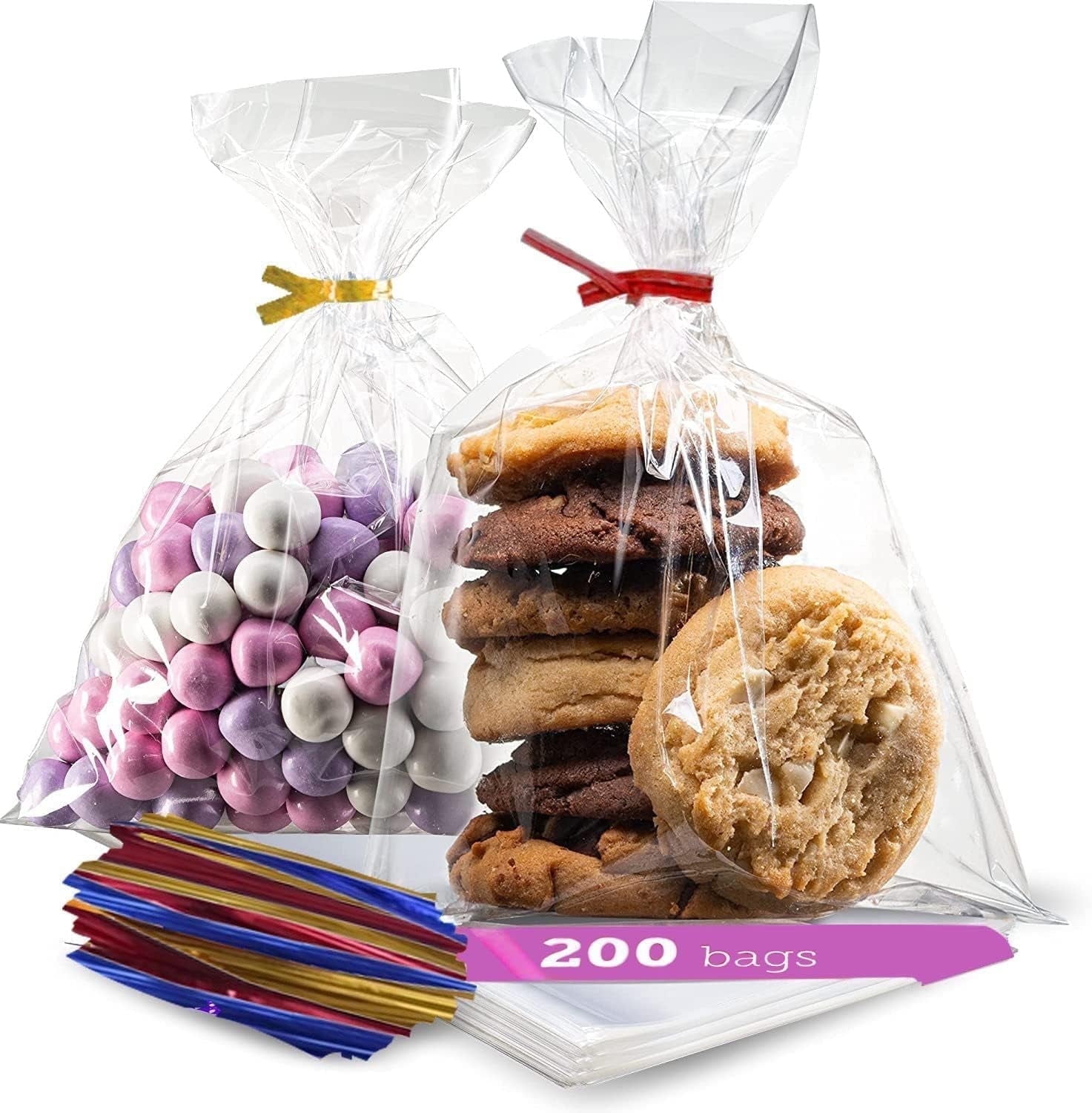 FUNSTITUTION Clear Mini Plastic Treat Bags with Twist Ties, 5” x 7