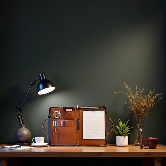 FUNTACY Leather Portfolio with Handles Professional Business Padfolio Organizer, Zippered Portfolio Binder for Documents, Resume Folder, Notebook & Cards Slim Leather File Folder for Men & Women