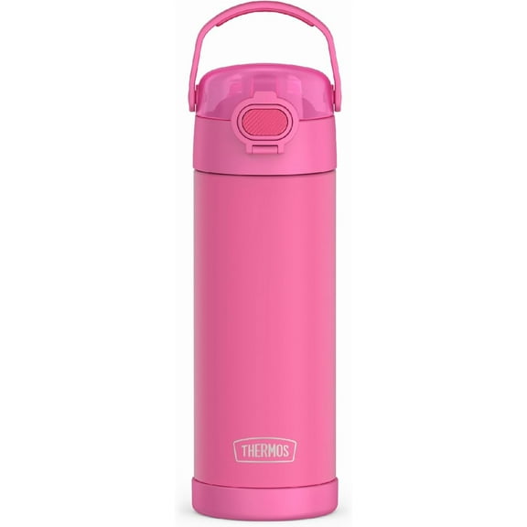 FUNTAINER 16 Ounce Stainless Steel Vacuum Insulated Bottle with Wide Spout Lid, Neon Pink