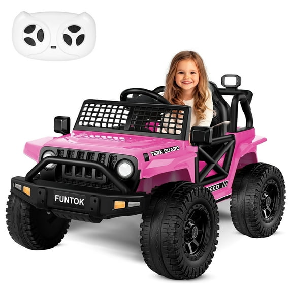 FUNTOK 24V 2 Seater Electric Ride on Toys for Big Kids w/ 20 " Large Seat, 4 x 200W Motors, 2WD/4WD Switchable Ride on UTV Dump Truck w/ Dump Bed, Remote Control, LED Lights, Bluetooth & Music