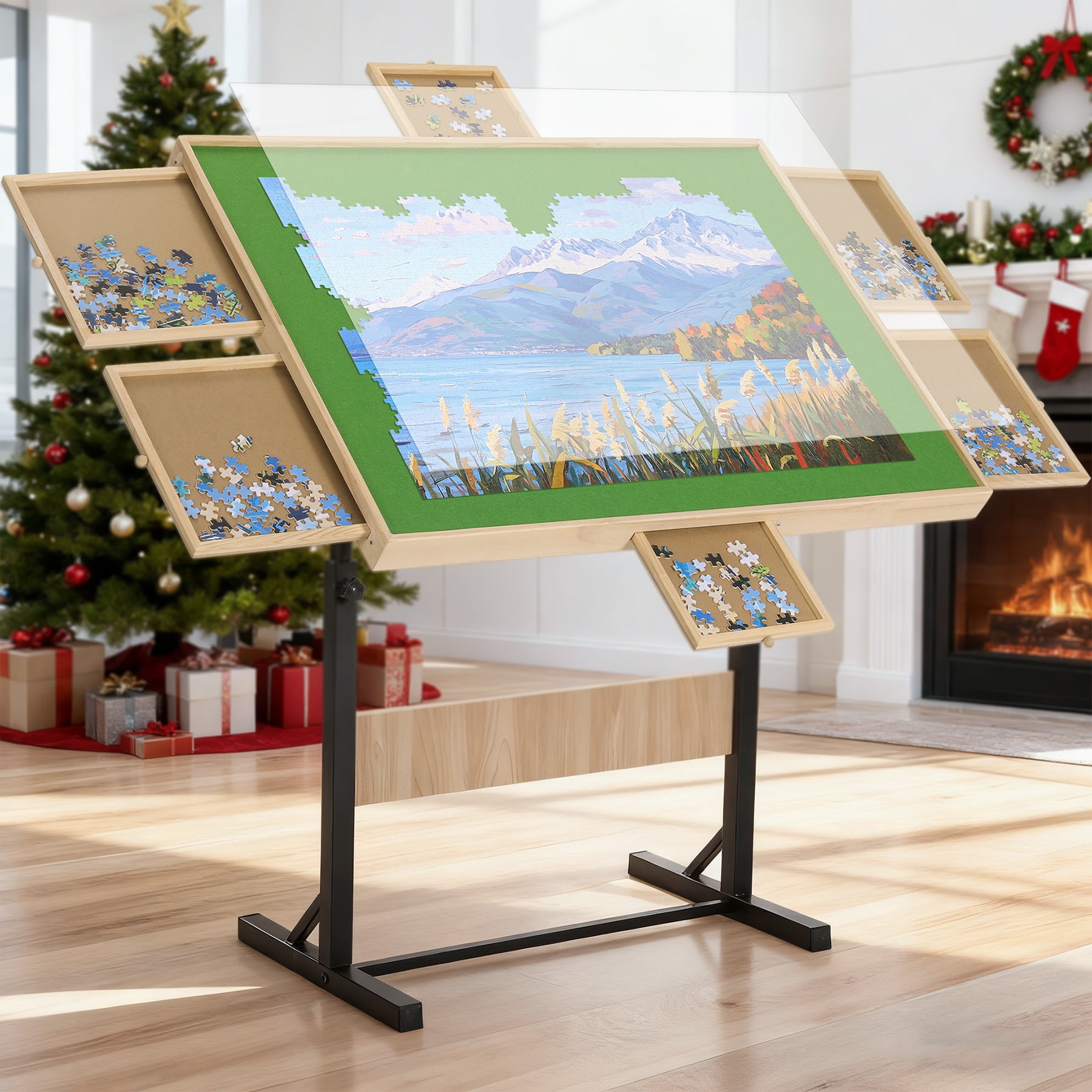 FUNTOK 2000 Pieces Puzzle Table with 6 Drawers, Adjustable Jigsaw